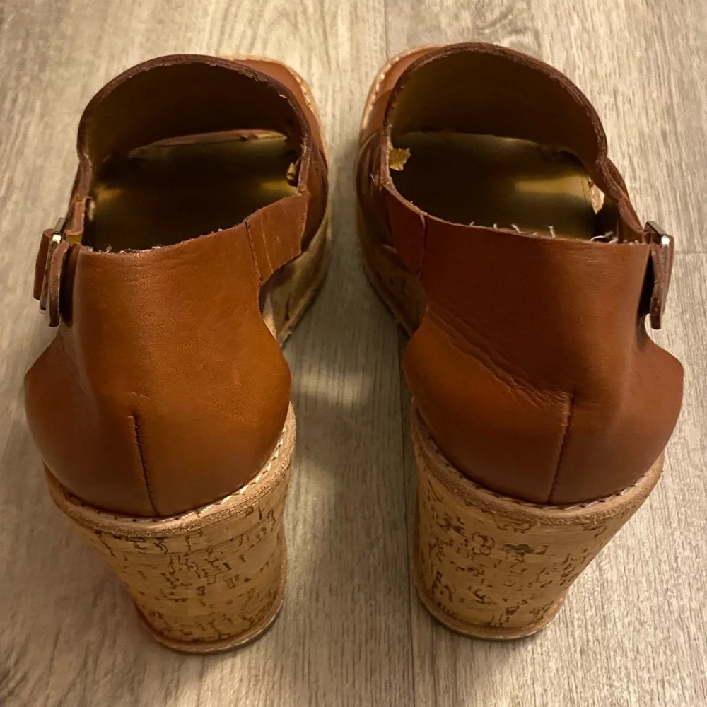 G HBass & Co Wedges Taylor Camel Brown Leather Strappy Platform Cork Heel sz 8M - Picture 14 of 16